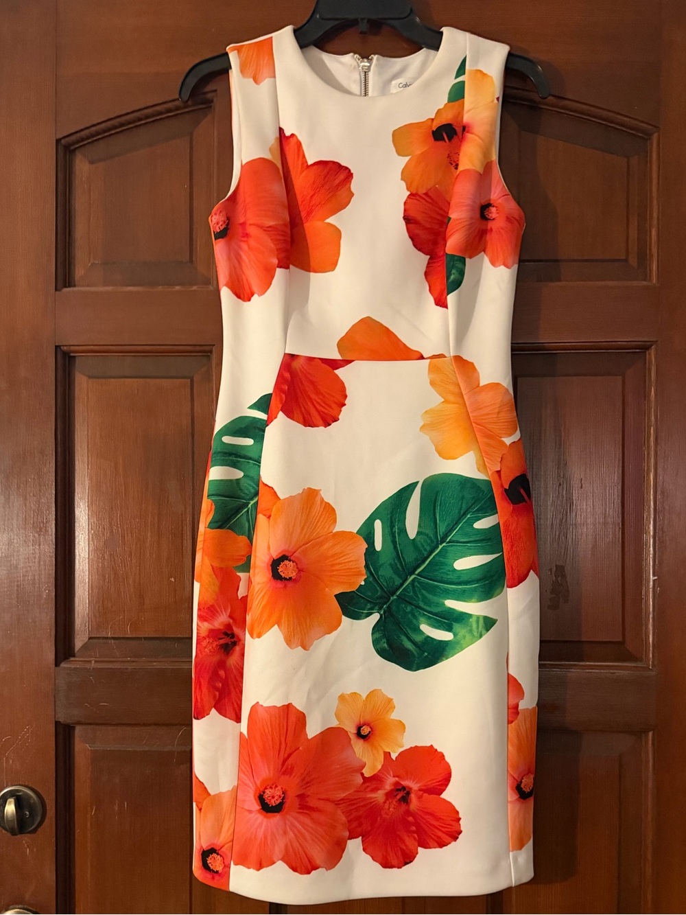 Calvin Klein White Midi Dress with Orange Floral Print
